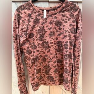Athleta Floral Long Sleeve Performance Top Pink Brown Size Small